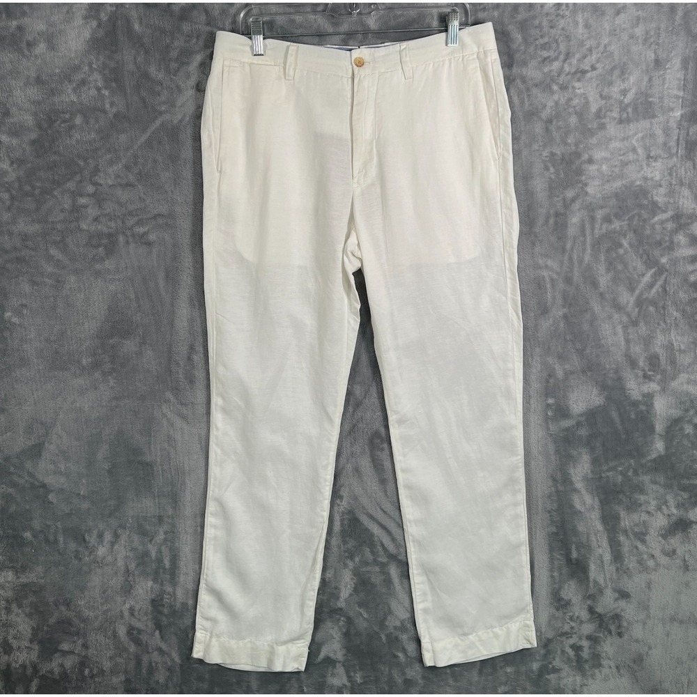 Polo Ralph Lauren Linen Blend Pants Mens 32x30 White Straight Fit Trousers Chino
